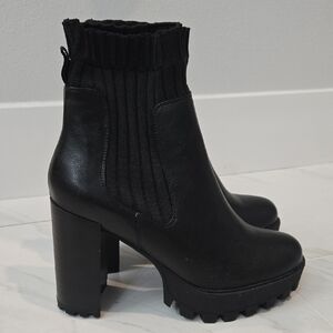 BAMBOO Black Chunky Heel Ankle Boots